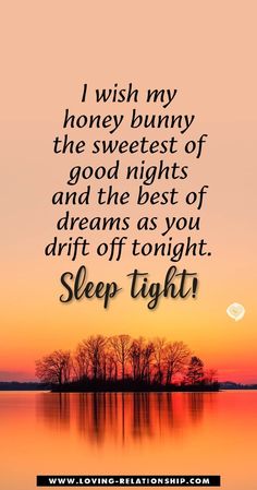 a quote that reads, i wish my honey bunny the sweetest of god nights and the best of dreams as you drift off tonight sleep tight