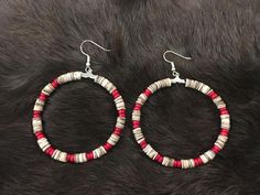 Authentic Beautiful Navajo Zuni oversized hoop earrings with Red Coral and Heishi Beads.  Handcrafted by Navajo Artist Harriet Crosby Great for a Gift ❤️ Earrings are approximately 2.25" Hoop Earrings are SO popular right now.. These are perfect for Hoop Lovers! They are large enough to be seen from a far. Perfect hoops to go with Jeans and Boots! Oversized Hoop Earrings, Navajo Earrings, American Indian Jewelry, Southwestern Jewelry, Heishi Beads, Beaded Hoop Earrings, Beaded Hoops, Native American Indians, American Indian