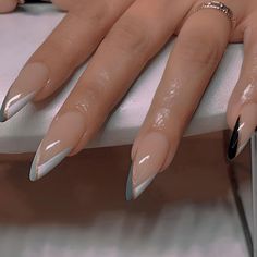 Nails Acrylic Almond Elegant, Sparkly Vacation Nails, V French With Rhinestones, Almond Nails For Wedding, Almond Nails Designs Wedding, Trendy Neutral Nails Almond, Neutral Nail Designs Almond, Angled French Tip Nails, Chic Nail Designs Classy