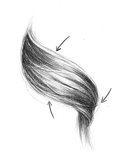 a pencil drawing of a woman's hair with arrows pointing up to the side