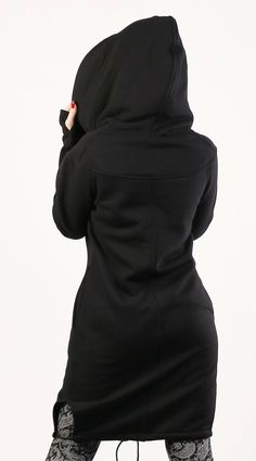 "Black Hoodie, Plus Size Clothing for Women, Black Gothic Jacket Express Shipping to the USA, UPS Courier for free Delivery 3-5 Business Days Thanks for your love for the Hoodie/Coat ♥ Let me tell You about this product... Long, zip up knit sweatshirts. Sophisticated sleeves with thumb holes which make it warm and comfortable. Sweatshirt made of: 90% cotton 10% polyester Good quality, soft fabric which stretches slightly to fit your body and is therefore very comfortable to wear. Sweatshirt sewn Black Techwear Hooded Jacket With Drawstring Hood, Black Hooded Jacket With Pockets, Black Long Sleeve Hooded Jacket With Adjustable Hood, Black Long Sleeve Hooded Jacket With Pockets, Urban Hooded Jacket With Fleece Lining, Long Sleeve Techwear Hoodie With Detachable Hood, Techwear Hoodie With Detachable Hood And Long Sleeves, Urban Hooded Winter Track Jacket, Urban Winter Hooded Track Jacket