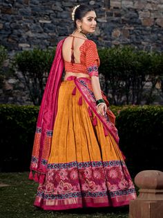 Drape yourself in sheer elegance with our fascinating mustard yellow digital printed tussar silk lehenga choli. This exquisite ensemble features a mustard yellow color tussar silk lehenga with digital print and foil work, a matching choli, and a pink dupatta to complete the look. Perfect for events, functions, weddings, festivals, and other special occasions, this lehenga choli set is sure to make you stand out in the crowd.
The mustard yellow lehenga is stitched up to 42 inches with a 3.80-mete Yellow Anarkali Set With Bandhani Print, Yellow Sharara With Printed Motifs For Navratri, Yellow Chanderi Sharara With Printed Motifs, Bollywood Yellow Bandhani Anarkali Set, Yellow Anarkali Sharara With Bandhani Print, Anarkali Yellow Sharara With Bandhani Print, Traditional Yellow Kalamkari Print Sets, Art Silk Choli With Printed Motifs For Festivals, Yellow Bandhani Print Choli