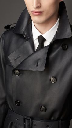 Men's Leather Trench Coat | Burberry Trench Coat Burberry, Leather Outerwear, Classy Men, Leather Trench, Mens Winter