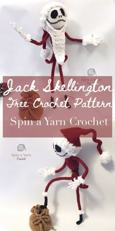 two crocheted dolls with the words jack skellington free crochet pattern