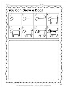 a printable worksheet for children to learn how to draw a dog with pictures