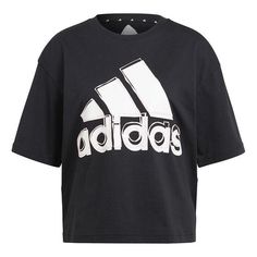 adidas W Big Logo T Ss Contrasting Colors Logo Printing Sports Short Sleeve Black HB5101 (Women's) Logo T, Stylish Sneakers, Sport Shorts, Perfect Pair, Contrasting Colors, Adidas, Sports, ? Logo, Sneakers