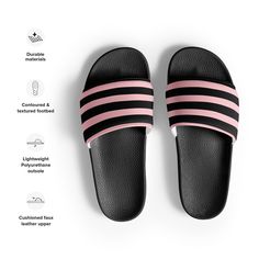 Black and Pink Beach Stripes Men’s Slides from Extremely Stoked®️ feature a cushioned upper strap and a textured footbed, providing ultimate comfort and a refreshing touch to your feet. • Cushioned faux leather upper strap • Lightweight polyurethane (PU) outsole • Contoured, textured footbed • Stitched around the upper perimeter for extra durability • Spot clean only • Printed, cut, and handmade Important: This product is available in the following countries: United States, Canada, Australia, Un Casual Black Slippers With Arch Support, Slip-resistant Black Flip Flops For Vacation, Black Slip-resistant Flip Flops For Vacation, Black Slippers With Arch Support For Vacation, Black Cushioned Sports Slippers, Sporty Black Slides With Textured Footbed, Black Cushioned Flip Flops For Vacation, Comfortable Fade-resistant Black Sandals, Black Cushioned Flip Flops For Outdoor