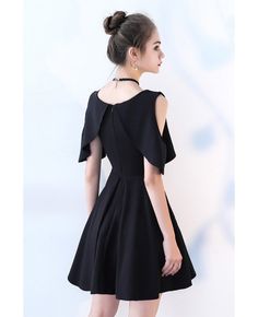 Shop Little Black Chic Cold Shoulder Homecoming Dress with Sleeves online. All instock with free shipping. Pro since 2009. Cold Shoulder Dress Semi Formal, Closed Sholder Dance Dress, Cheap Playful Black Dresses, Chic Black Dress For Homecoming, Chic Black Mini Dress For Homecoming, Black Cold Shoulder Summer Dress, Black Off Shoulder Dress For Summer Prom, Black Cold Shoulder Mini Dress For Spring, Black Off Shoulder Dress For Prom Evening