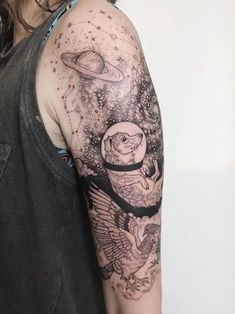 Space tattoos Laika Tattoo, Tattoo Biceps, Pony Reinhardt, Space Tattoo Sleeve, Filler Tattoos, Otter Tattoo, Tato Flash, Black And White Tattoo