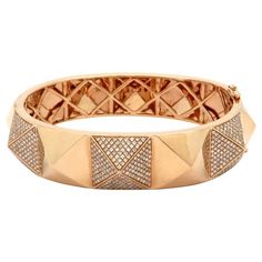 Estate 3.00 Carat Round Diamond Pyramid Style 14 Karat Rose Gold Bangle Bracelet For Sale at 1stDibs Modern Bangle, Rose Gold Bangle Bracelet, Ruby Bangles, Classic Bangles, White Gold Bangle, Rose Gold Bangle, Diamond Bangles Bracelet, Diamond Jewelry Designs, Gold Bangle Bracelet