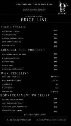 Esthetician Money, Esthetics Price List, Esthetician Project Ideas, Esthetician School Student, Esthetician Services Ideas, Esthetic Business Names Ideas, Names For Esthetician Business, Esthetician Room Checklist, Esthetician Username Ideas