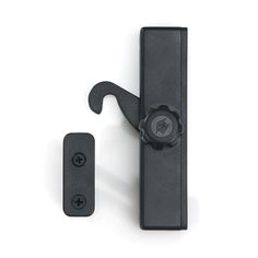 a black door handle and latch on a white background