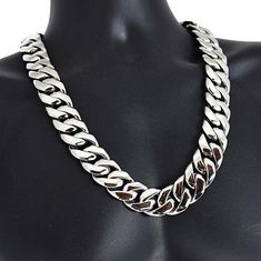 Super chunky, 25MM wide, 28 inch long Cuban curb link, men's hip hop chain necklace. INSANE size, superior quality, stamped stainless steel necklace. Stylish, ultra strong, chunky lobster clamp lock. Ridiculously HEAVY chain necklace weighs over 500+ grams total weight. Hard to find, MONSTER SIZE and available for purchase now from a USA dealer. Enjoy 100% FREE SHIPPING in the USA! Silver Chain Cuban Link Necklace For Streetwear, Streetwear Cuban Link Silver Chain Necklace, Stainless Steel Chain Link Necklace For Streetwear, Silver Chain Link Necklace For Streetwear, Chunky Chain Stainless Steel Jewelry For Streetwear, Silver Cuban Link Necklace With Chunky Chain For Streetwear, Chunky Chain Cuban Link Necklace For Streetwear, Chunky Cuban Link Necklace For Streetwear, Silver Stainless Steel Chain Necklace For Streetwear