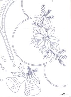 a christmas coloring page with bells, holly and snowflakes on the bottom right corner