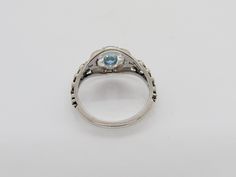 Vintage Sterling Silver Aquamarine Filigree Ring...Marked 925...Total of weights 2.6grams... Size 9...Measure of Face 11MM...It's in very good condition. Stamped 925 Blue Topaz Round Rings, Filigree Ring, Solitaire Ring, Aquamarine, Vintage Sterling Silver, Ring Size, Engagement Rings, Sterling Silver, Silver