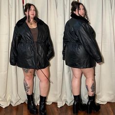 1990s Venezia Vitale Black Leather Parka Jacket. Faux fur collar. Tag size 22 24. Good condition. B 58 W 58 H 60 L 34 Models height: 5'3 Bra size: 44DD Measurements: 50 44 58  Usually wears 1X 2X top 2X 3X bottoms  All sales are final. Reminder these items are vintage, expect wear & age to be present. I do my best to point out flaws. Measurements are taken in inches with the garment laying flat. Measurements are then doubled where appropriate (bust hips waist). Please note I ship about once ever Plus Size Vintage, Vintage Leather Jacket, Faux Fur Collar, Parka Jacket, Fur Collar, Coats Jackets Women, Vintage Leather, Bra Sizes, Parka