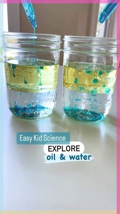 two jars filled with yellow and blue liquid