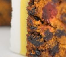 a close up view of a piece of cake