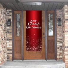 Keep Christ In Christmas Red SnowFall Door Banner Front Door Inside, Keep Christ In Christmas, Christ In Christmas, Vinyl Door, Banner Material, Door Inside, Vinyl Doors, Christmas Yard Art, Christmas Magnet