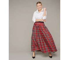 Joan Rivers Regular Tartan Plaid Taffeta Maxi Skirt - QVC.com Fitted Plaid Skirt For Party, J Crew Christmas, Tartan Midi Skirt, Circle Maxi Skirt, Holiday Party Outfit Christmas, 2024 Lookbook, Long Plaid Skirt, Tartan Fashion, Xmas Outfits