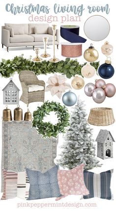 christmas living room design plan with ornaments and other things to decorate for the holiday season