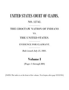 the united states court of claims, no 1222 - the gloctaw nation of indians vs the united states evidence for claimant