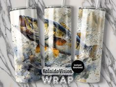 three stainless steel tumblers with fish on them and the words koalad vision wrap