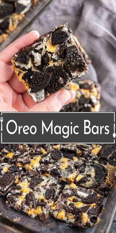 a hand holding up an oreo magic bars