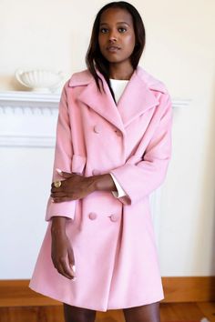 60s Thomas Coat - Pink Wool Cashmere - Emerson Fry Peacoat Outfit, Pink Peacoat, Emerson Fry, Wool Coat Women, Classic Coats, Cashmere Coat, Cashmere Wool, Notched Collar, Black Leather Boots