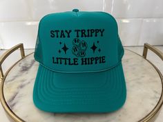 STAY TRIPPY LITTLE HIPPIE TRUCKER HAT WITH SMILEY FACE + High quality adjustable trucker hat + Hat color and font color can be adjusted - please message me directly to customize HAT DETAILS: 100% Polyester Front 100% Polyester Mesh Back The Traditional Look 5-panel cap Seamless Foam Front Panel with Lining Matching Color Braid 8 Rows Stitching on Visor Matching Fabric Undervisor Matching Color Sweatband Plastic Adjustable Snap All items are made to order and therefore cannot be returned or excha Lake Bachelorette, Stay Trippy Little Hippie, Custom Trucker Hats, Bachelorette Gift, Baby Beach, Tanning Salon, Summer Lake, Smiley Faces, Bachelorette Gifts