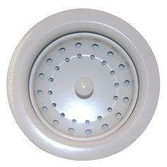 a white plastic strainer with holes in the center