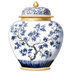 a blue and white vase with a tree on it