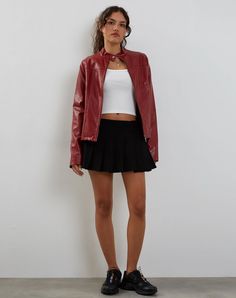 PU Blood Red Jacket | Olivia – motelrocks-com-us Red Biker Jacket With Long Sleeves, Casual Burgundy Leather Jacket With Long Sleeves, Red Edgy Outerwear With Zipper Closure, Red Zip Fly Outerwear For Fall, Casual Red Outerwear With Zip Fly, Casual Burgundy Leather Jacket With Zipper, Casual Burgundy Leather Jacket With Zipper Closure, Retreat Photoshoot, Skater Girl Vibes