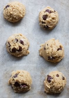 chocolate chip cookies on a baking sheet ready to be baked