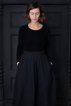 This wide tulip shaped skirt features a zipper opening at back and inseam pockets.This multi-size pattern includes size XS-L. The pattern comes carefully packaged in an envelope together with step-by-step sewing instructions.Difficulty: AverageSeam allowances are included in the pattern.  Fabric Requirements  For 55” (140 cm) wide fabric:  XS: 2 ½ yards (2.2 m)  S: 2 ¾ yards (2.3 m)  M: 2 ¾ yards (2.4 m)  L: 2 ¾ yards (2.5 m)  For 43” (110 cm) wide fabric:  XS: 3 yards (2.7 m)S: 3 ¼ yards (2.8 m Tulip Skirt Pattern, Jumpsuit Pattern Sewing, Modern Sewing Patterns, Sewing Instructions, Classic Skirts, Cuffed Top, Tulip Skirt, Dress Making Patterns, Tulip Dress