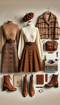 Vintage Inspired Winter Outfits, Vintage Outfits Autumn, Classy Outfits Autumn, Aesthetic Fall Outfits Vintage, Autumn Vintage Outfit, Casual Fall Outfits For Women 2024, Vintage Work Outfit, Vintage Autumn Outfits, Academia Fall Outfits