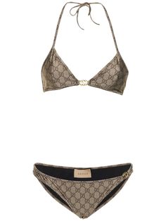 Gucci - Sparkling jersey bikini - Beige | Luisaviaroma Gucci Clothes Women, Gucci Outfits Women, Gucci Clothes, Bathing Suit Outfits, Luxury Swimwear, Cute Swimsuits, Print Placement, Family Outfits, Vacation Outfits