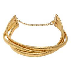 This bold and beautiful triple coil strand necklace is perfect for any occasion - with its water and tarnish resistance, it will remain iconic for years to come! So make your mark and stand out! BE AN ICON! 12-inch plus 3" inch extenderGold plated over stainless steelFlexible and bendy coil designWater/tarnish-resistant.