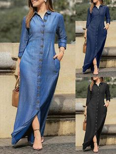 Find ideas๏ฟฝand inspiration for Plus Size Women Long Sleeve Button Down Shirt Dress Ladies Work Tunic Maxi Dress, Womens Dresses Long Sleeve Denim Dress, Casual Elegant Style, Button Maxi Dress, Midi Dress Plus Size, Womens Denim Dress, Casual Chique, Denim Dresses, Jean Vintage, Europe Fashion