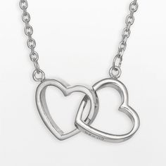 "Necklace Details: Length: 18 in. Clasp: spring-ring Metal: rhodium-plated sterling silver  Size: 18"". Color: Grey. Gender: female. Age Group: adult." Double Heart Stainless Steel Necklace For Anniversary, Metal Necklace For Mother's Day Anniversary, Stainless Steel Double Heart Necklace For Anniversary, Nickel-free Double Heart Jewelry For Valentine's Day, Stainless Steel Double Heart Jewelry With Adjustable Chain, Mother's Day Double Heart Stainless Steel Necklace, Silver Double Heart Stainless Steel Necklace, Open Heart Stainless Steel Necklace For Mother's Day, Stainless Steel Double Heart Necklace For Mother’s Day