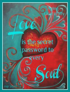 a red heart with the words love is the secret password to every soul