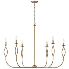 a brass chandelier with five lights hanging from the bottom and one light on top