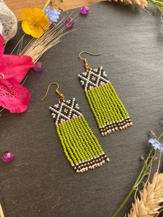 Summer Gift, Art Deco Earrings, Earring Patterns, Zig Zag, Olive Green, Dangle Drop Earrings, Art Deco, Gifts For Her