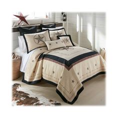 a bed room with a neatly made bedspread and stars on the comforter