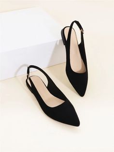 Women Point Toe Faux Suede Slingback Flats, Elegant Outdoor Flats | SHEIN USA Work Shoes Women, Chic Shoes, Slingback Flats, Girly Shoes