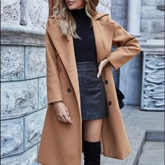 Fabric: 100% Polyester “Ships In 5-6 Days” Mantel Outfit, Camel Coat Outfit, Winter Mode Outfits, Double Breasted Overcoat, Fall Fashion Coats, Tan Coat, Women Overcoat, Outfit Trends, Camel Coat