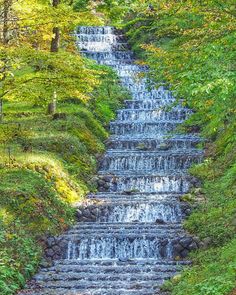 a small waterfall in the middle of a forest