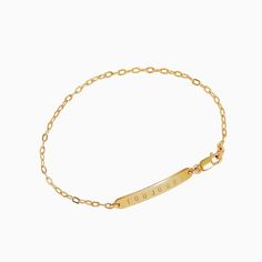 "Minimal and modern, this small custom hand stamped gold bar bracelet features the French word TOUJOURS- ('always'). With curved ends, this sleek nameplate bracelet is available in 14k gold filled, rose gold filled or sterling silver. Font is 'hand stamped'. *Personalize the nameplate with up to 8 characters of your own, or stick with TOUJOURS as shown. *We can hand stamp: numerals, letters, the period mark, an ampersand, and heart. *Please leave stamping instructions in the 'NOTES TO SELLER' se Nameplate Bracelet, Gold Bar Bracelet, Handstamped Bracelet, Stamped Bracelet, Word Bracelet, French Words, Gold Bar, Bar Bracelets, Dainty Jewelry