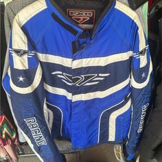 Brand New With Tags! Sz L Racing Style Winter Sports Outerwear, Winter Racing Sports Outerwear, Blue Moto Outerwear For Motorcycling, Blue Winter Motorcycle Outerwear, Blue Winter Motorcycling Outerwear, Hoodie Jacket Men, Long Overcoat, Nike Elite, Racing Jacket