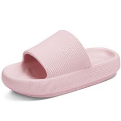 PRICES MAY VARY. 【High-Quality】：Cloud slides for women and men are made of skin-friendly, durable and high-quality EVA material.This women sandals sole is 1.7 inch - 4.5 cm thickened sole raising effect twice that of ordinary sole, that provides ultimate support and comfort to your feet. 【Ergonomic Design】：This shower slippers made of soft and breathable material to keep your feet cool and comfortable, which is ergonomically designed to fit your feet，as if stepping on the clouds. They are lightw Men Bathroom, Pillow Slippers, Cloud Slippers, Cloud Slides, Shower Slippers, Pink Slides, Slides For Women, Slippers For Women, Slip And Fall